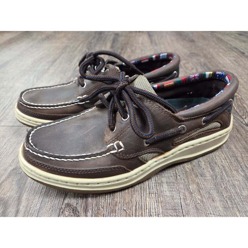 Earth Shoe Max Mens 8 Brown Leather Loafer Ties Coastal Yacht Club Shoes